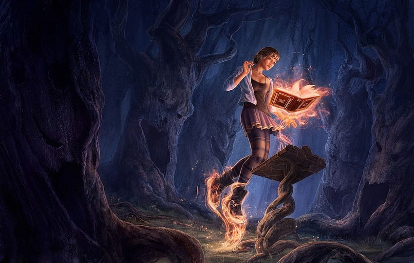 forest, magic, Girl, book, spell for , section фантастика HD wallpaper