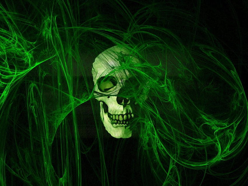 Green Flame, Green Fire Skull HD wallpaper