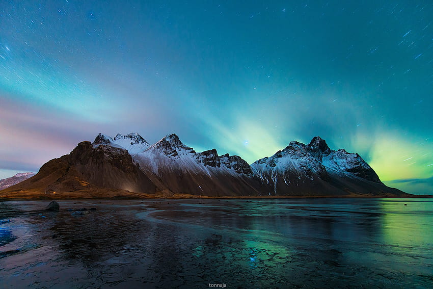 Polar night, Iceland, Starry night, Night dky, Mountain HD wallpaper