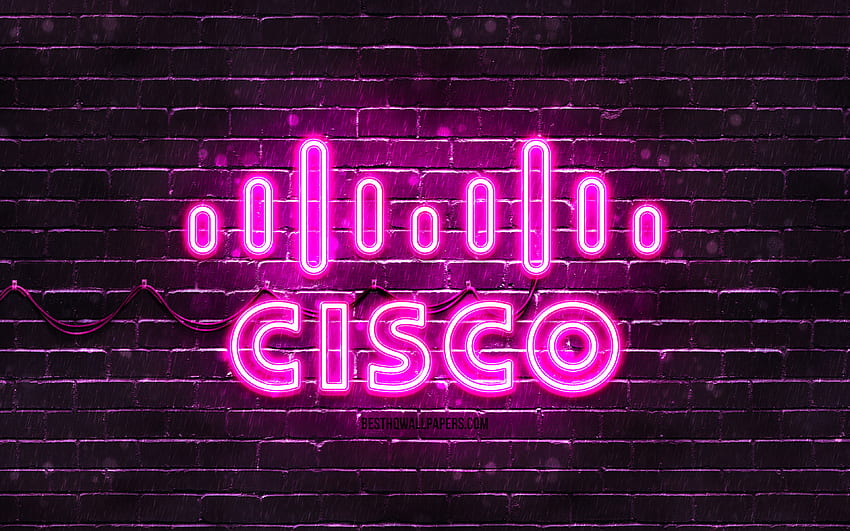 โลโก้ Cisco สีม่วง, ผนังอิฐสีม่วง, โลโก้ Cisco, แบรนด์, โลโก้ Cisco Neon, Cisco วอลล์เปเปอร์ HD