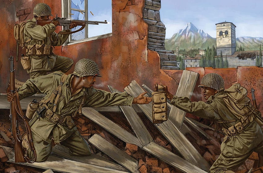 art, War, Battle, Ruins, Browning, Automatic, Soldiers, Military / and Mobile Background, World War 2 Art HD wallpaper
