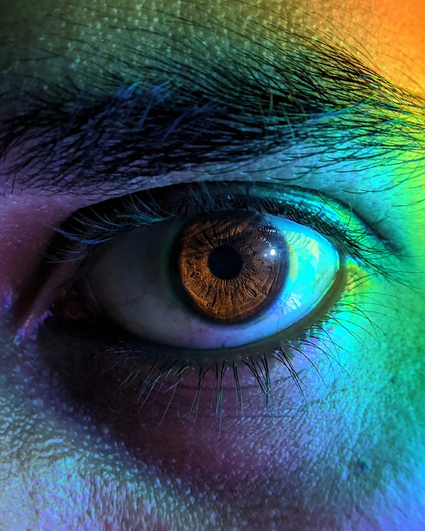 Makro, mehrfarbig, bunt, Auge, Pupille, Wimper, Wimpern HD-Handy-Hintergrundbild