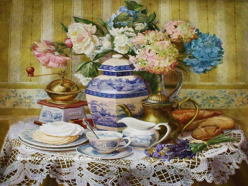 Still Life, cups, artwork, tea, blossoms, flowers, porcelain HD ...