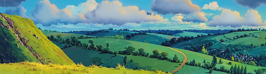 High res 'dual screen' Studio Ghibli ! HD wallpaper
