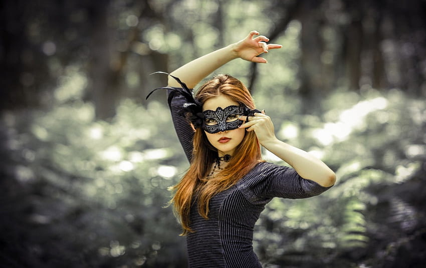 The Charm of the Mystery, lady, black, mystery, mask, cute, girl, lovely, charm HD wallpaper