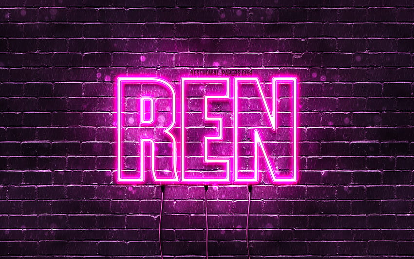 Happy Birtay Ren, , pink neon lights, Ren name, creative, Ren Happy Birtay, Ren Birtay, popular japanese female names, with Ren name, Ren HD wallpaper