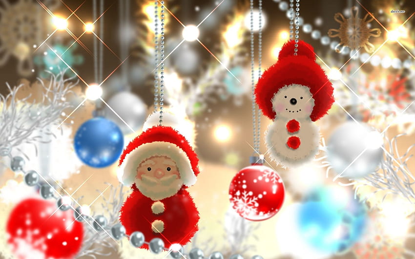 Cute Santa Claus hanging from a Christmas tree HD wallpaper