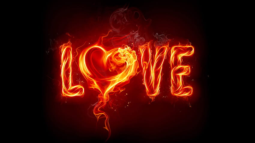 Burning Love - Fire En 3D, romantisches Lagerfeuer HD-Hintergrundbild