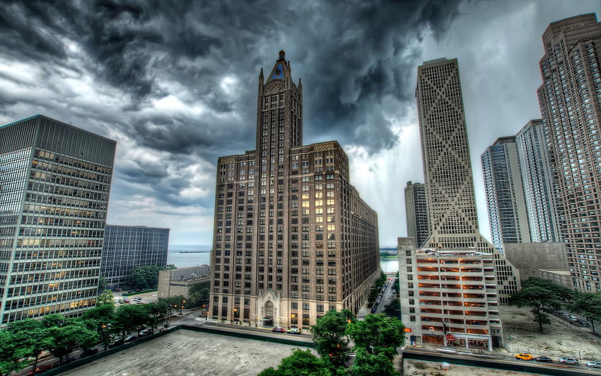 Kota, Bangunan, Pencakar Langit, r, Jalan, Chicago, Illinois Wallpaper HD