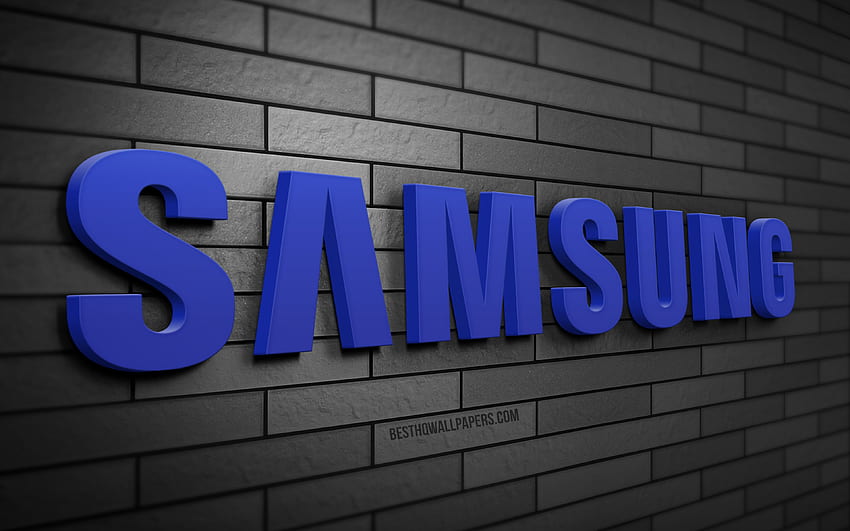 Logo Samsung 3D, szary mur z cegły, kreatywny, marki, logo Samsung, sztuka 3D, Samsung Tapeta HD