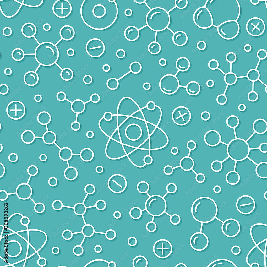Molekülhintergrund, nahtloses Muster der abstrakten Wissenschaft. Medizin, Chemie mit Symbolen für Atomlinien. Vektorillustration der wissenschaftlichen Forschung, blaue weiße Farbe Stock Vector, Atome und Moleküle HD-Handy-Hintergrundbild