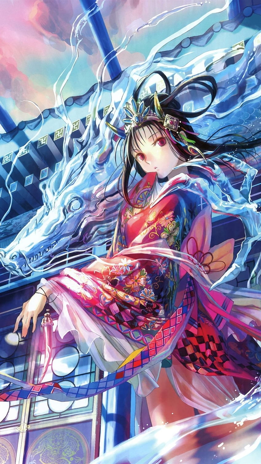 Beautiful Japanese Anime Girl, Dragon IPhone 8 7 6, Winter Dragon HD phone wallpaper