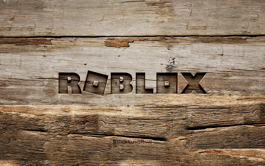 Logo en bois Roblox, arrière-plans en bois, marques de jeux, logo Roblox, créatif, sculpture sur bois, Roblox Fond d'écran HD