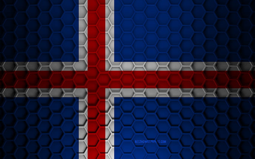Iceland flag, 3d hexagons texture, Iceland, 3d texture, Iceland 3d flag, metal texture, flag of Iceland HD wallpaper