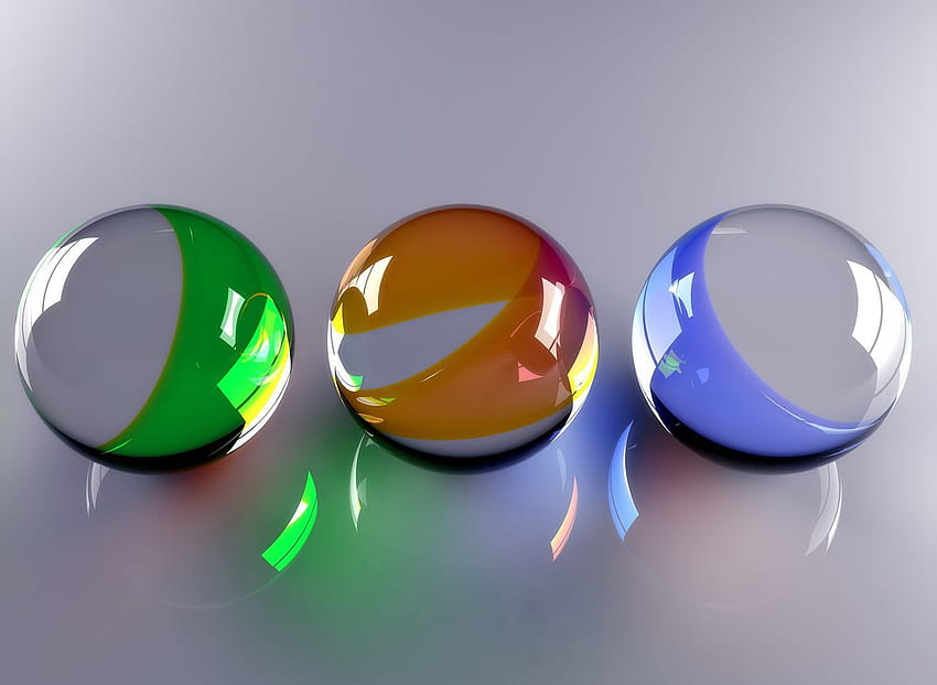 밝은, 여러 가지 빛깔의, 가지각색의, 3D, 표면, 유리, 공 HD 월페이퍼