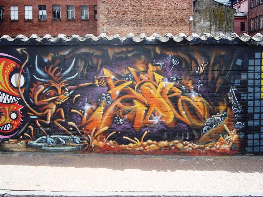 Nice Graffiti, buildings, graffiti, colors, wall, skulls HD wallpaper