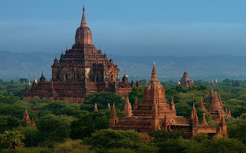 Kuil Sulamani, Bagan, Kuil Gawdawpalin, malam, matahari terbenam, Buddhisme, landmark, kuil Buddha, Myanmar Wallpaper HD