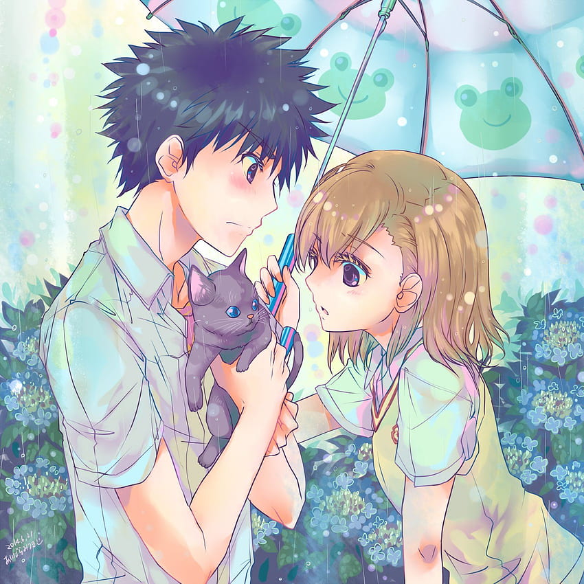 Umbrella anime couple cat cute girl boy rain love, Beautiful Anime Couples HD phone wallpaper