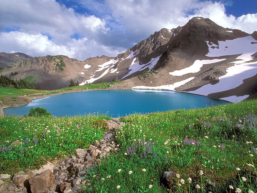 Alam, Batu, Pegunungan, Danau, Hijau, Pegunungan Alpen, Taman Nasional, Air Biru Wallpaper HD