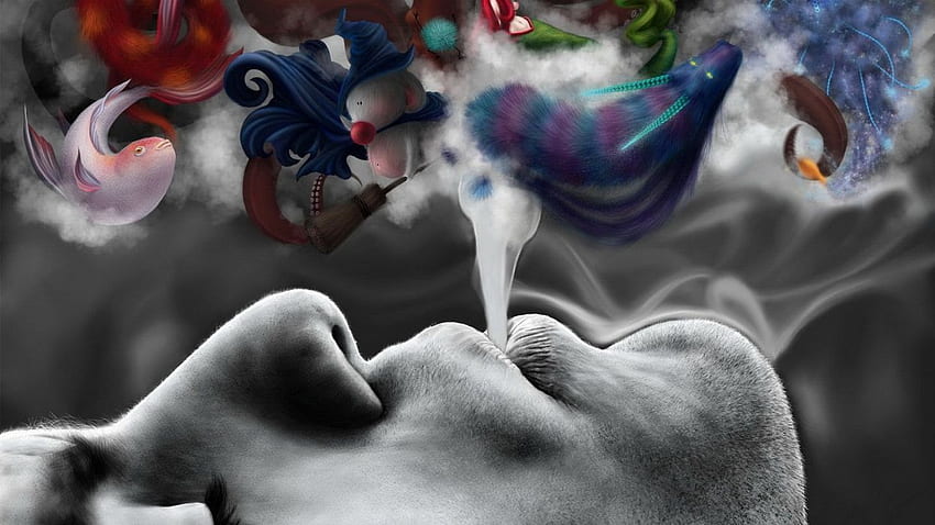 Face Woman Girl Lips Smoke Colored, Psychedelic Girl HD wallpaper