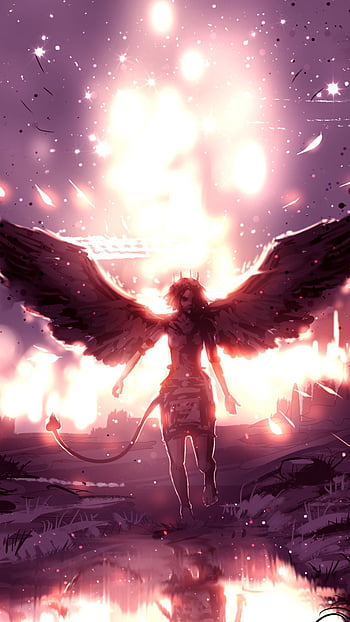 Anime Girl Angel Wings Wallpaper iPhone Phone 4K #2150f