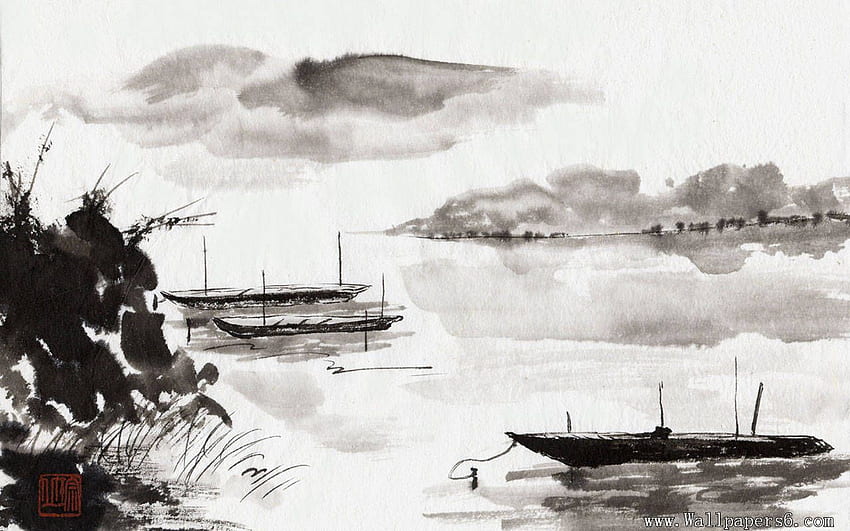 Ignatz Johnson Higham on Island ref. Chinese, Japanese Ink Painting HD wallpaper