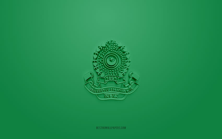 Mohammedan SC, творческо 3D лого, зелен фон, EFLI, индийски американски футболен клуб, Елитна футболна лига на Индия, Колката, Индия, американски футбол, Mohammedan SC 3d лого HD тапет