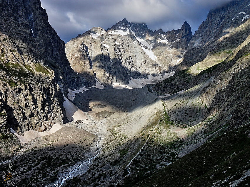 Il ghiacciaio nero, Massif des Écrins, Alpi francesi - Glacie, Ecrins Sfondo HD