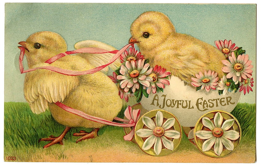 :), egg, bird, yelliw, easter, chick, card, pasari, vintage HD wallpaper