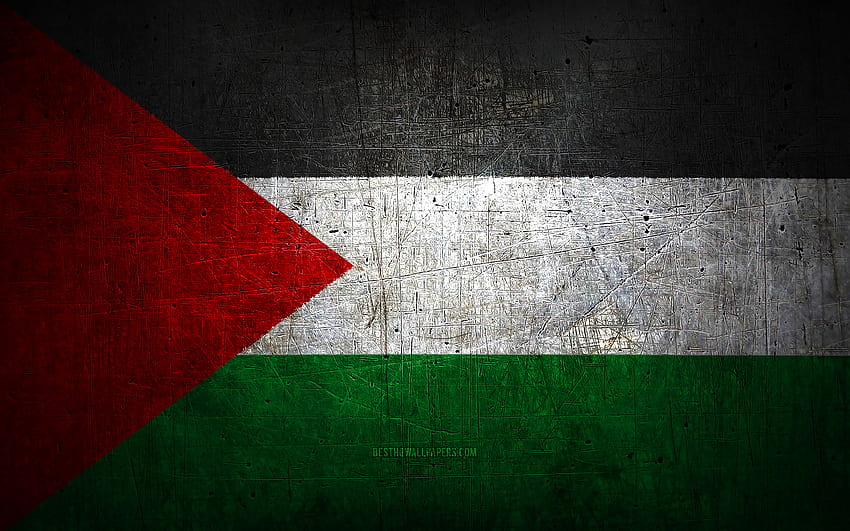 Palestinian metal flag, grunge art, asian countries, Day of Palestine, national symbols, Palestine flag, metal flags, Flag of Palestine, Asia, Palestinian flag, Palestine HD wallpaper