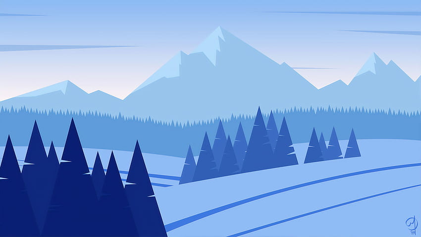 Montañas minimalistas Nieve Resolución 1440P, y azul minimalista fondo de pantalla