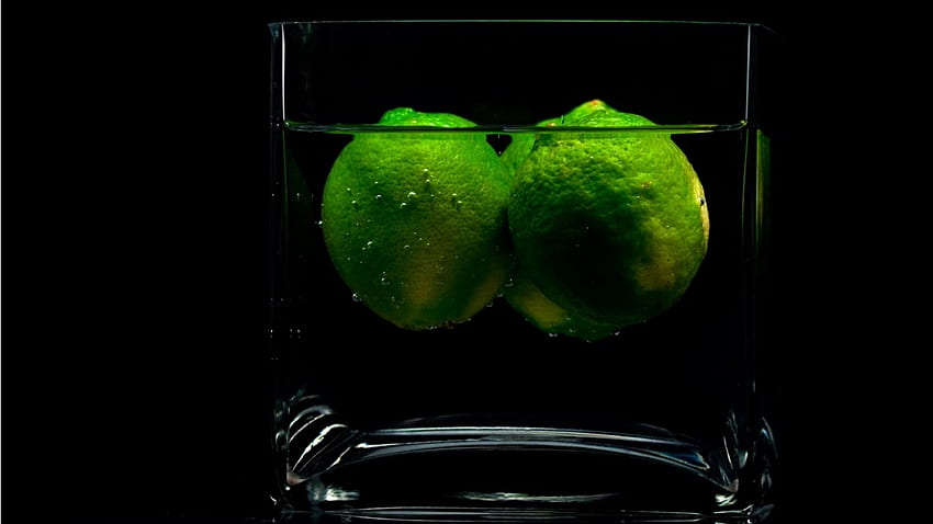 Lemons in the glass, lemons, abstract, graphy, 3d, green, cool, nice HD wallpaper
