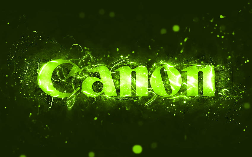 Canon lime logo, , lime neon lights, creative, lime abstract background, Canon logo, brands, Canon HD wallpaper
