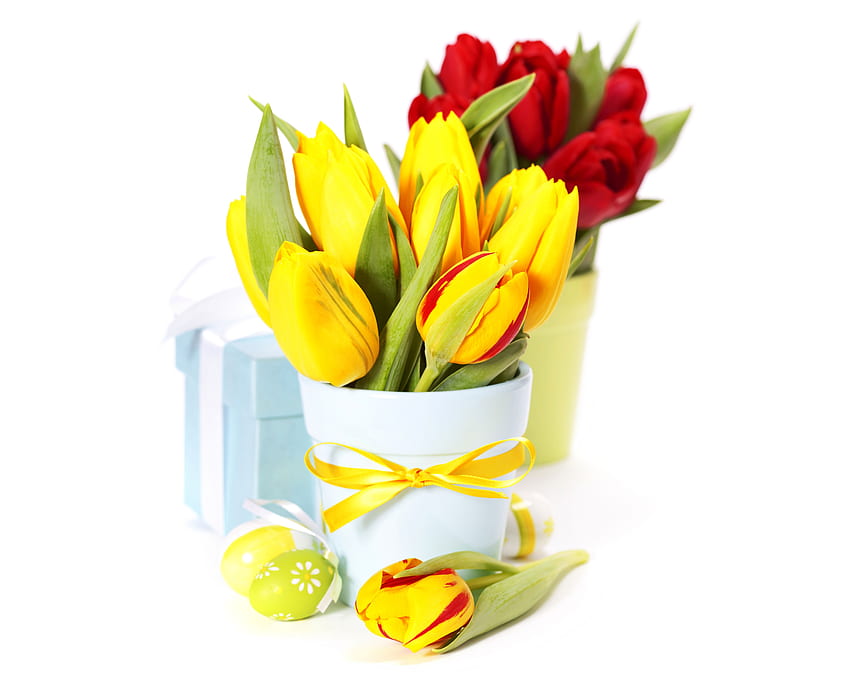 Easter Eggs Bouquets Tulips Flowers present Vase, 6000 X 4800 Amazing HD wallpaper