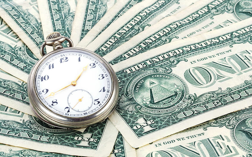 시간은 돈, 시계, 미국 달러, 금융 개념, 돈, 달러, 해결을 위한 오래된 회중 시계입니다. 고품질 HD 월페이퍼