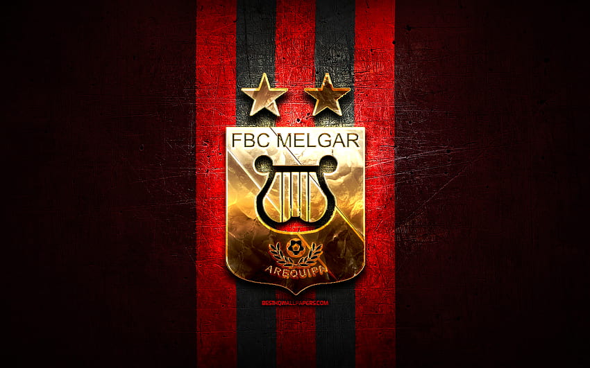 FBC Melgar, ouro logotipo, Liga 1 Apertura, metal vermelho de fundo, futebol, peruano de futebol do clube, FBC Melgar logotipo, Melgar FC papel de parede HD