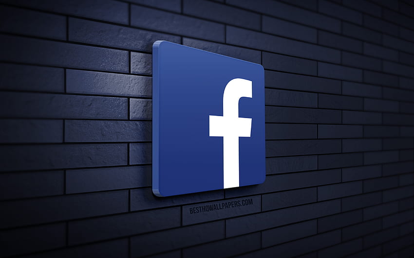 Facebook 3D logo, , blue brickwall, creative, social networks, Facebook logo, 3D art, Facebook HD wallpaper