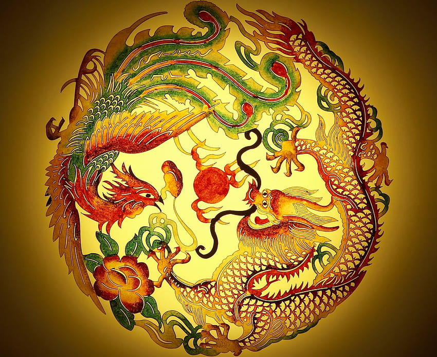 Дракон и Феникс Фън Шуй символ за хармония в брака, щастлив дракон HD тапет