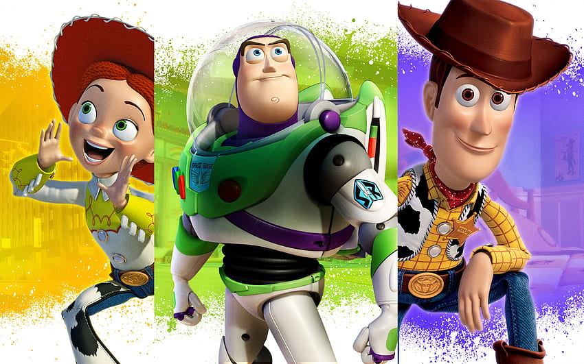 Toy Story, Buzz Lightyear, szeryf Woody, postacie z Toy Story, materiały promocyjne, plakat Tapeta HD