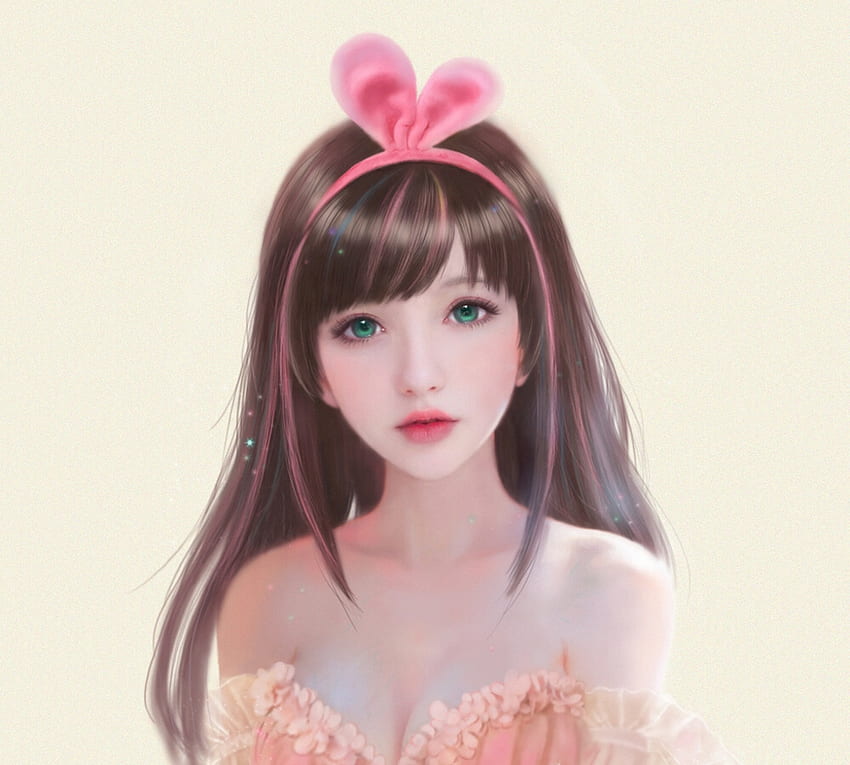 Kizuna frumusete สาว กระต่าย สีชมพู จินตนาการ ใบหน้า หู ลูมิโน ruoxin zhang วอลล์เปเปอร์ HD