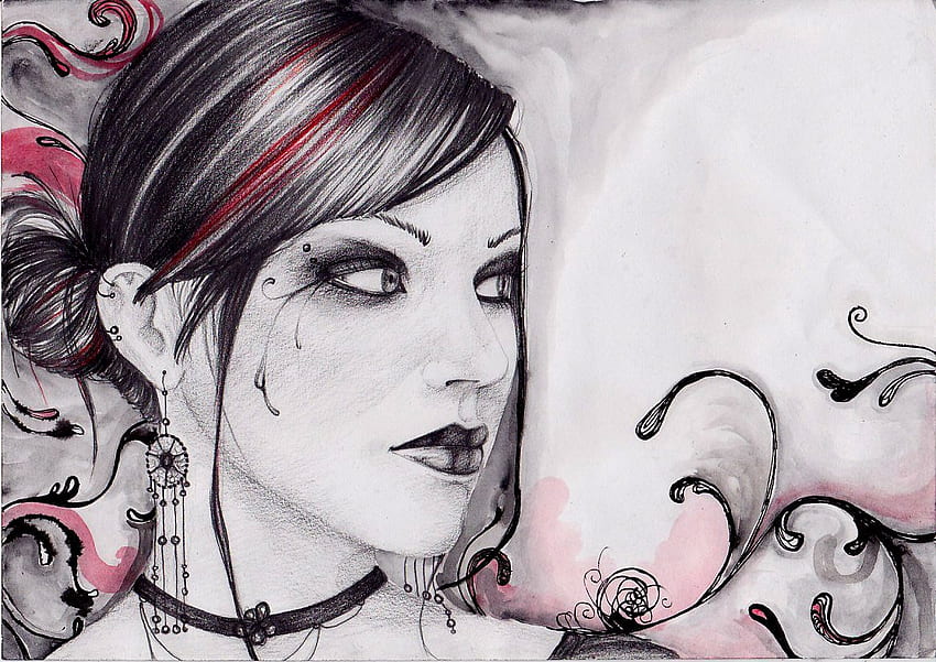 Gothic Girl, goth, girl, pink, black HD wallpaper