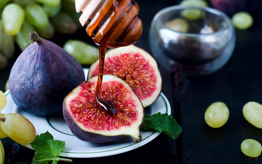 figi, owoce, miód, jedzenie, rys Tapeta HD