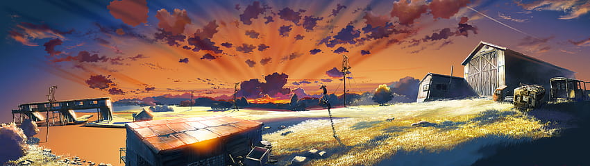 Pemandangan Anime Layar Ganda., Matahari Terbenam 3840X1080 Wallpaper HD