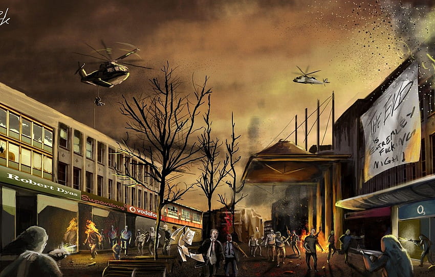 the city, war, zombies, postapokalipsis, Zombie Apocalypse Southampton for , section фантастика HD wallpaper