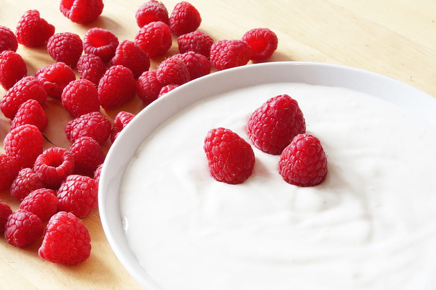 Food, Raspberry, Berries, Yogurt, Yoghurt HD wallpaper