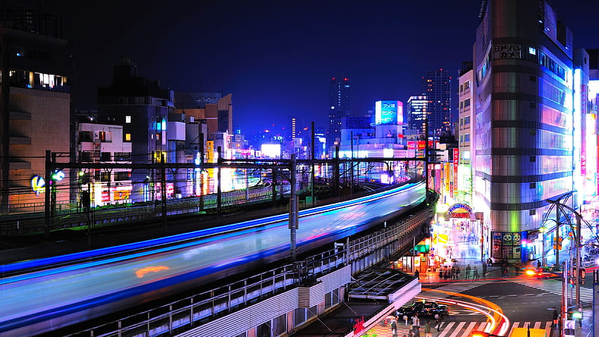 night, lights, buildings, railway station, ueno, Tokyo HD wallpaper