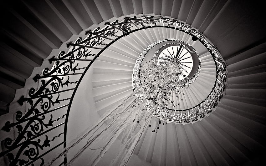 Treppen, Treppe, B w, Spirale / und mobiler Hintergrund HD-Hintergrundbild