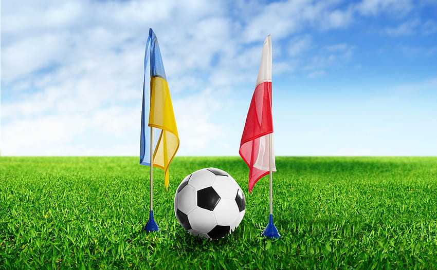 Sport, trawa, piłka nożna, flagi, Polska, piłka, Ukraina Tapeta HD