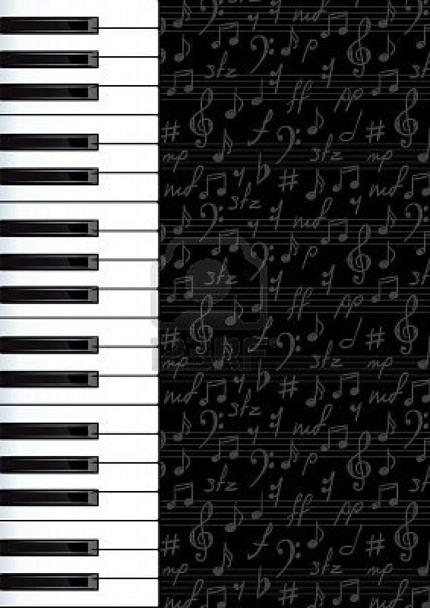 Абстрактен фон с клавиши на пиано и музикални символи. вектор HD тапет за телефон