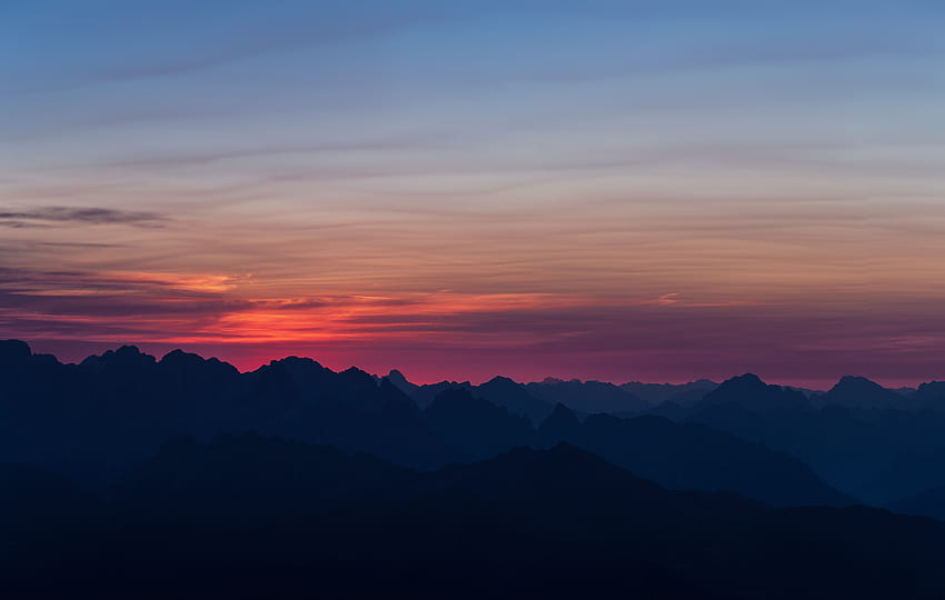 Alam, Matahari Terbenam, Langit, Pegunungan, Cakrawala Wallpaper HD